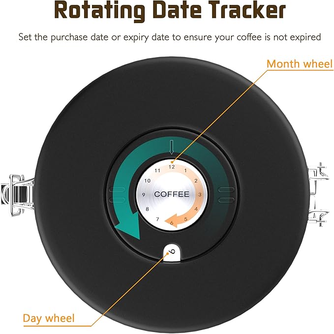35OZ Coffee Canister for ground coffee with Date Tracker,One Way Co2 Valve 304 Stainless Steel Kitchen Food Airtight storage container for Coffee Beans or Grounds, Sugar Black