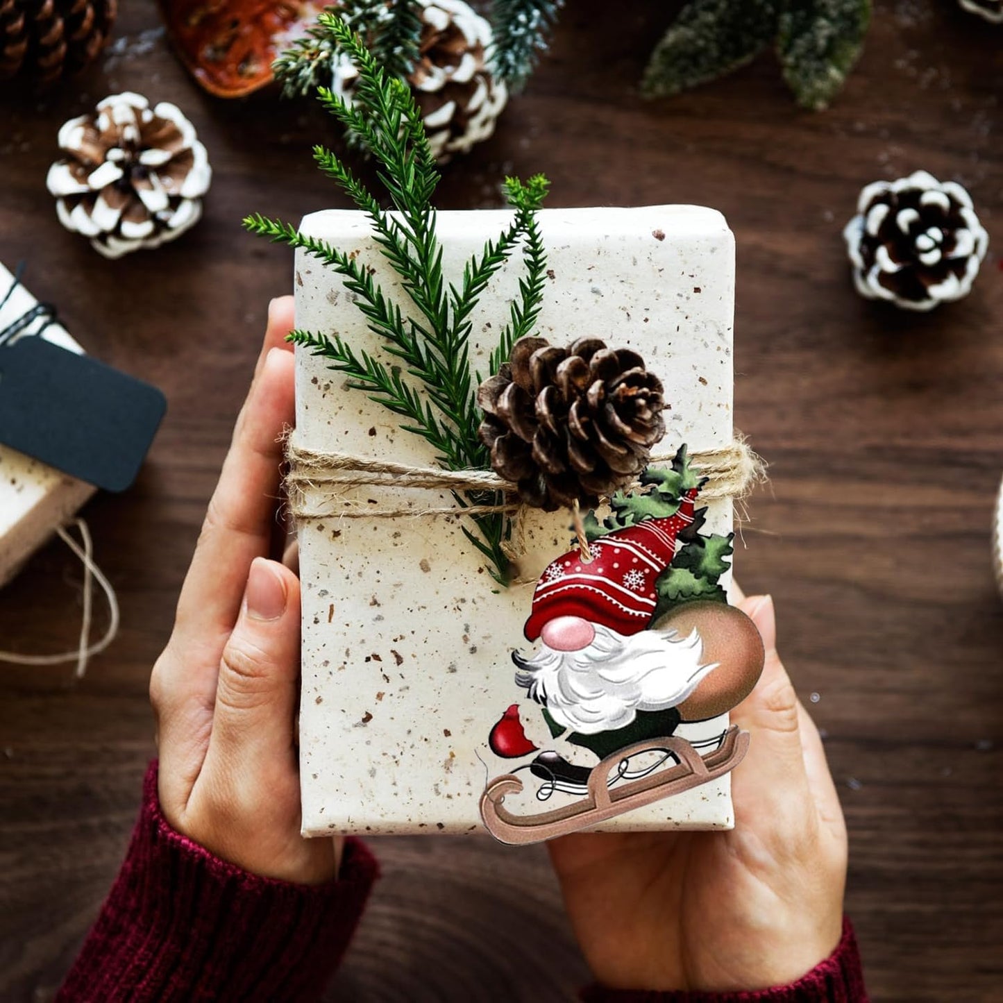 24 Wooden Gnome Ornaments for Christmas Tree, Party Decorating Supplies