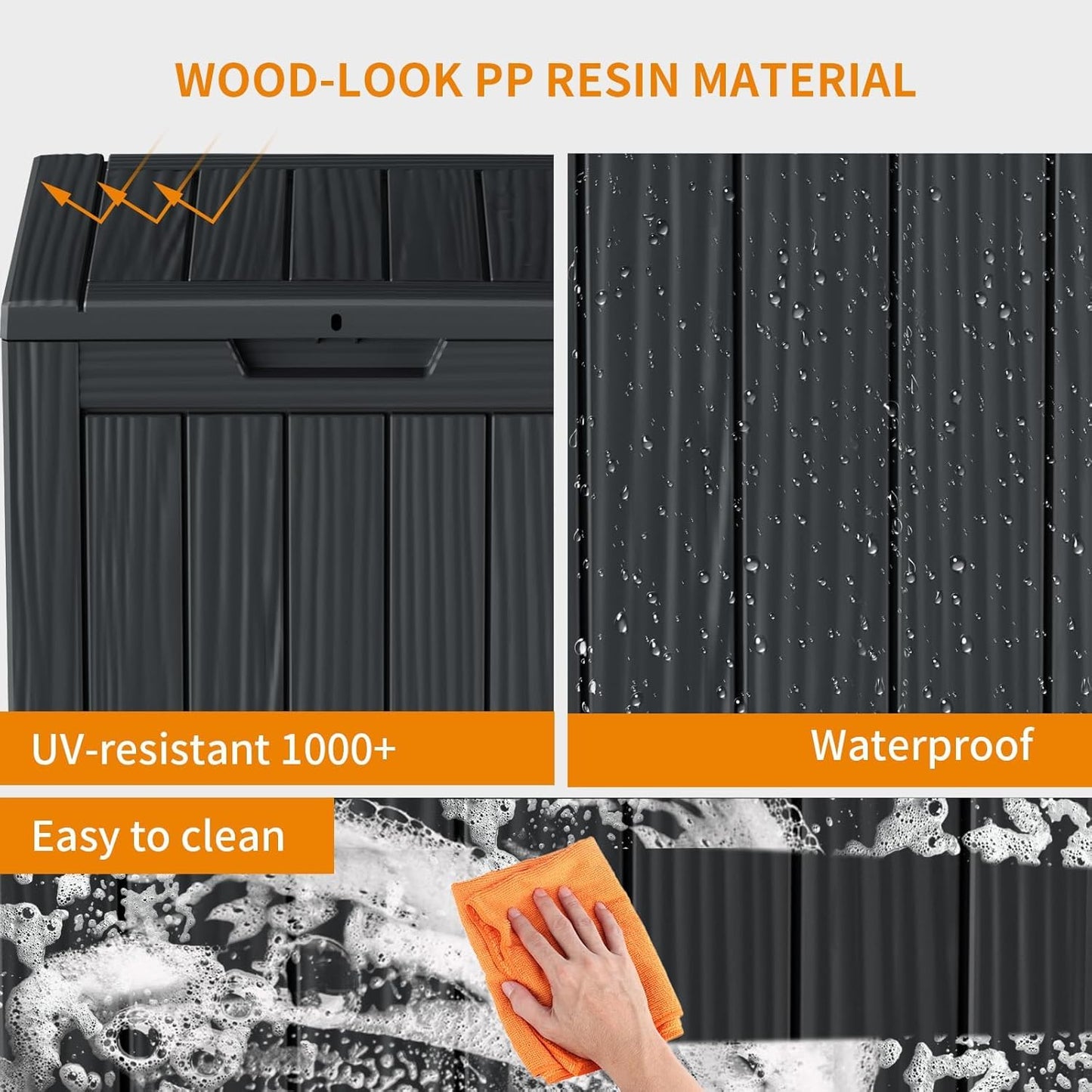 28 Gallon Outdoor Deck Box,Storage Lockable Waterproof Patio Furniture,Garden Tools,Cushions,Pool Accessories Outside Storage Resin Box(SM Black)