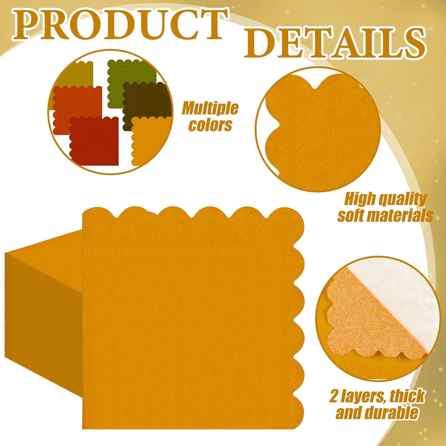 150 Pcs 5 x 5 Inches Fall Thanksgiving Paper Napkins Scalloped Cocktail Napkins Disposable Autumn Harvest Party Supplies Dessert Beverage Bathroom Table Dinner Wedding Decor