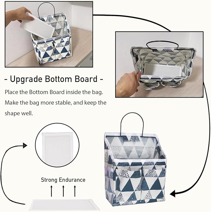 2pcs Small Wall Hanging Organizer Bag, Linen Fabric Door Hanging Storage Basket with Pockets, Waterproof Bin for Kitchen, Bedroom, Office, RV Camper (Triangle)