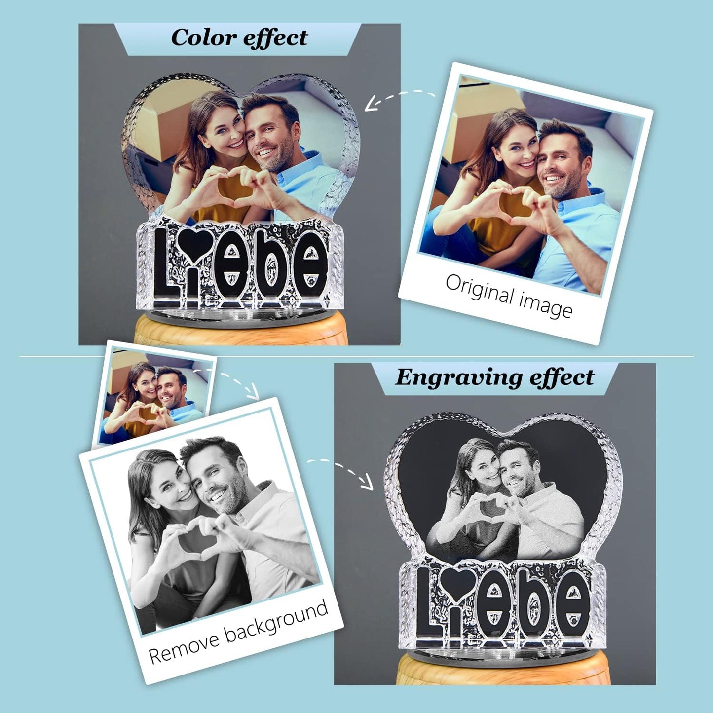 3D Crystal Photo, Valentine's Day Personalized Gift, Lover Photo with Laser Engraving, Engraved Crystal, Custom Couple Gift - Liebe