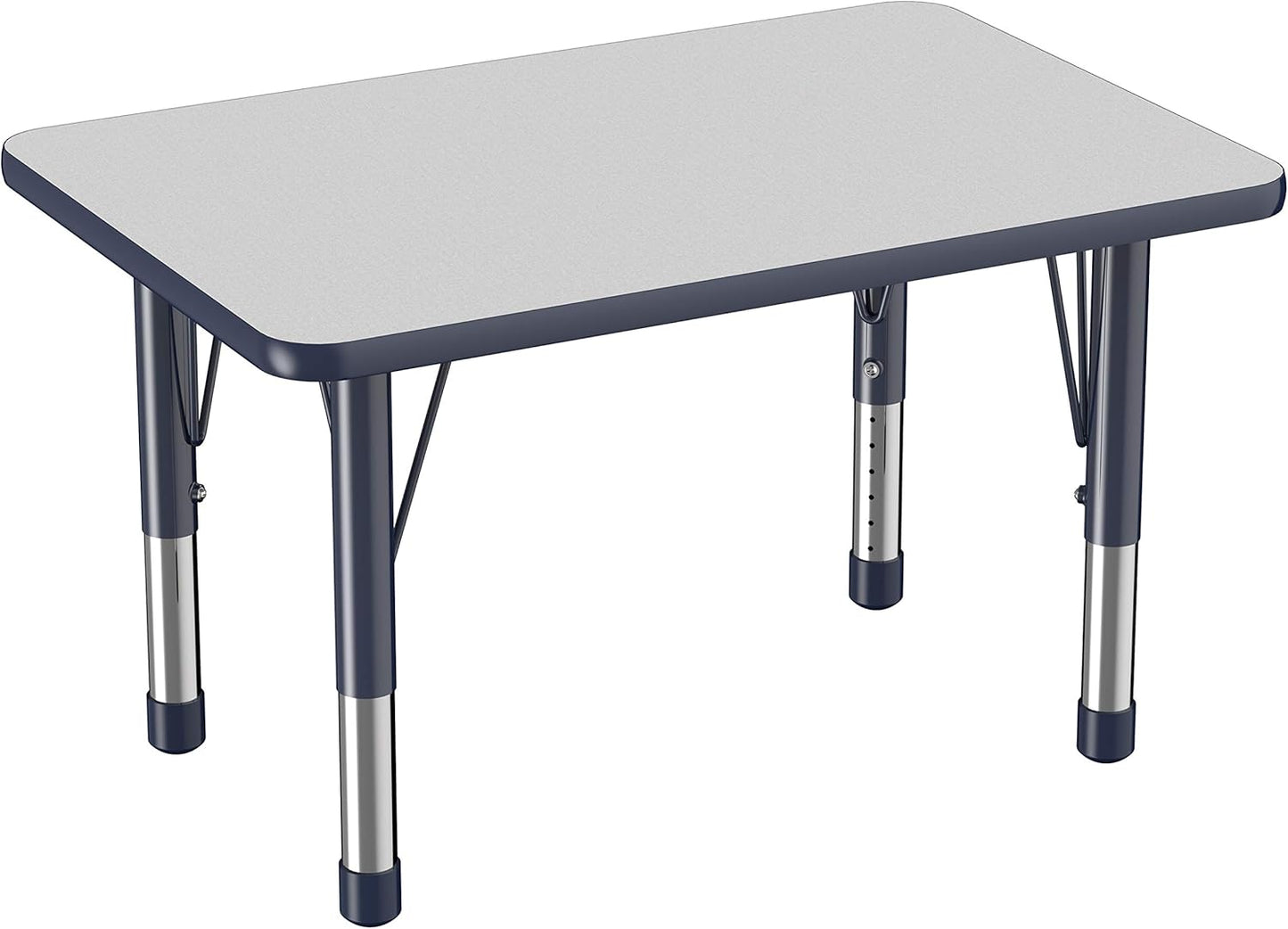 FDP Rectangle Activity School and Classroom Kids Table (24 x 36 inch), Chunky Toddler Leg, Adjustable Height 15-24 inches - Gray Top and Navy Edge