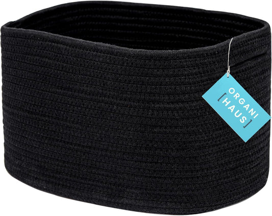 OrganiHaus Woven Storage Baskets for Organizing, Cotton Rope Organizer Bins for Shelves, Closet & Nursery, Dog Toy Basket, Decorative Bins for Toys, Towels & Books - 15x10x9, Black