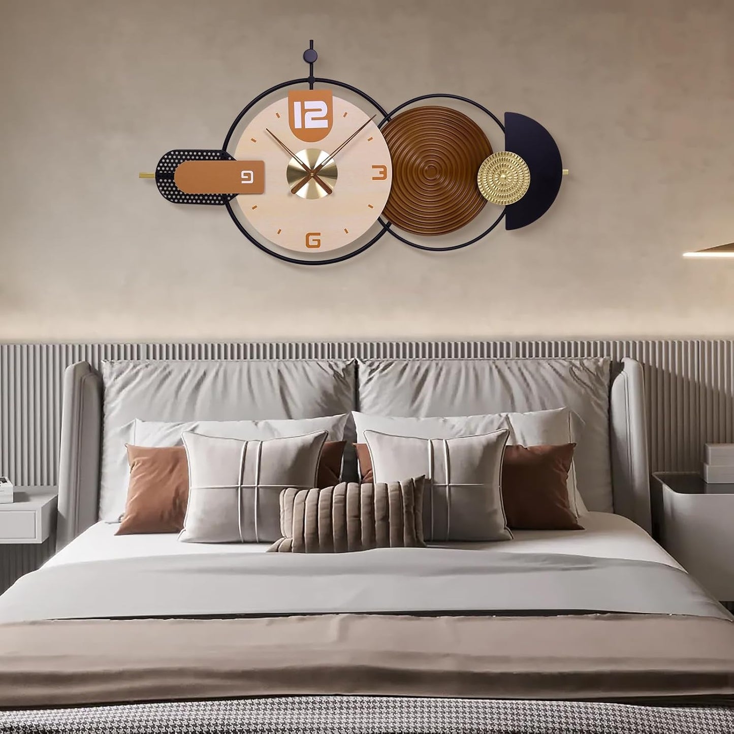 Large Wall Clock for Living Room Modern Wall Clocks Battery Operated Iron and Wood Combination Big Clocks Silent Non Ticking Clock Suitable for Home,Bed Room,Kitchen,Office 33X20inch