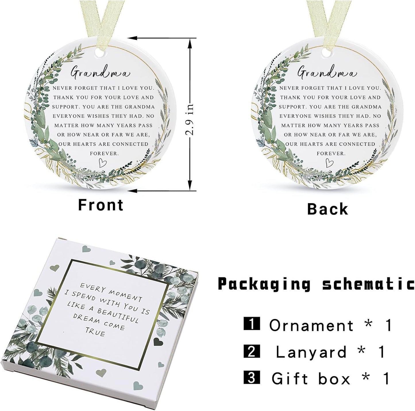 Grandma Ornaments 2025 Grandma Xmas Ornament Christmas Ornament Forever Best Ever Gift Double-Sided Printing Ceramic (2.9"