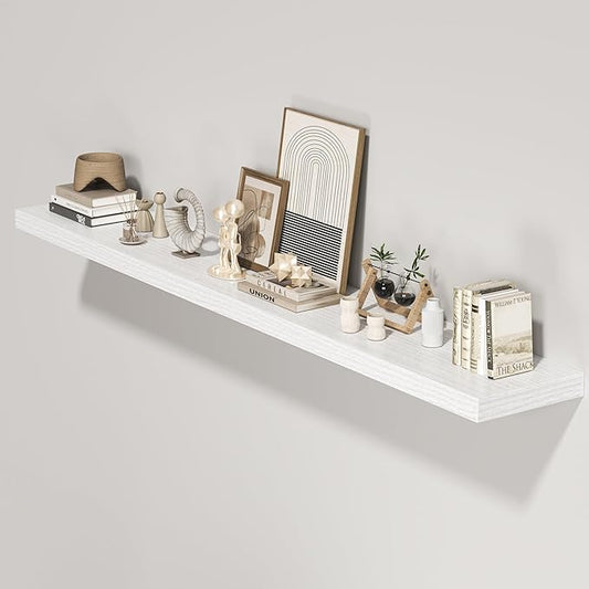 Floating Shelves for Wall, 72"W x 9.3"D x 1.5"H, Long Wooden Wall Mounted Display Shelves with Invisible Brackets for Living Room, Bedroom, Bathroom, Kitchen Decor and Storage, Set of 1, White