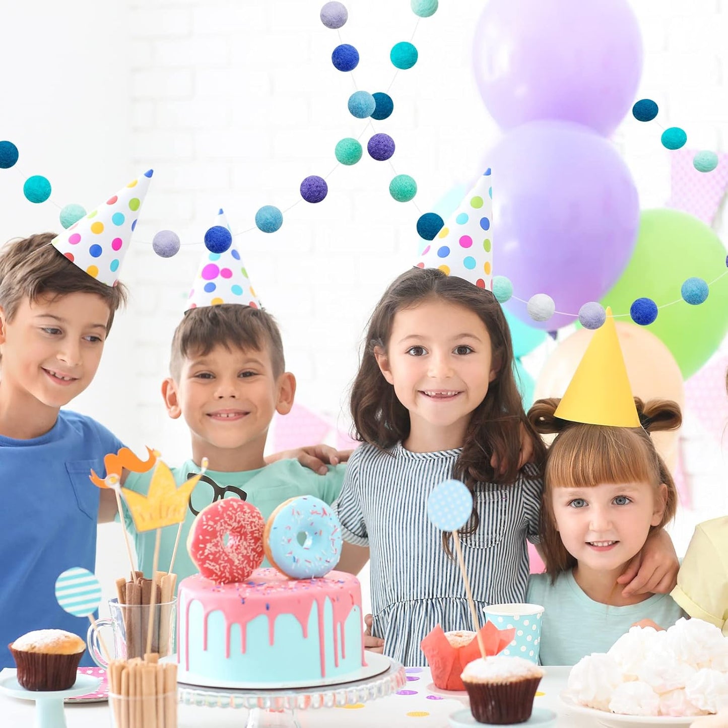 Felt Ball Garland Misscrafts 9.8 Feet 100% Wool Roving Pom Pom Garland 20mm Colorful for Baby Shower Grand Opening Party Festivals Room Decorations