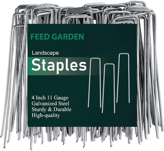 FEED GARDEN 4 Inch 50 Pack Galvanized Landscape Staples 11 Gauge Anti-Rust Garden Stakes Landscaping Fabric SOD Pins Yard Stakes for Weed Barrier Fabric