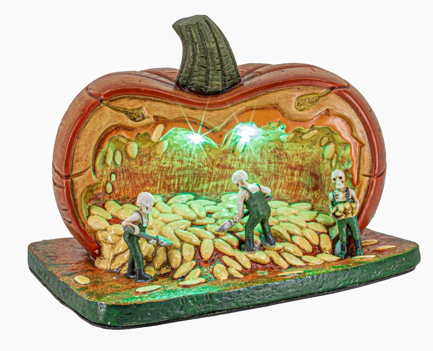 Gourd Gathering Ghouls Pumpkin Theme Spooky Halloween Village Porcelain Colorful LED Lights 7.75" x 6" x 5.75"