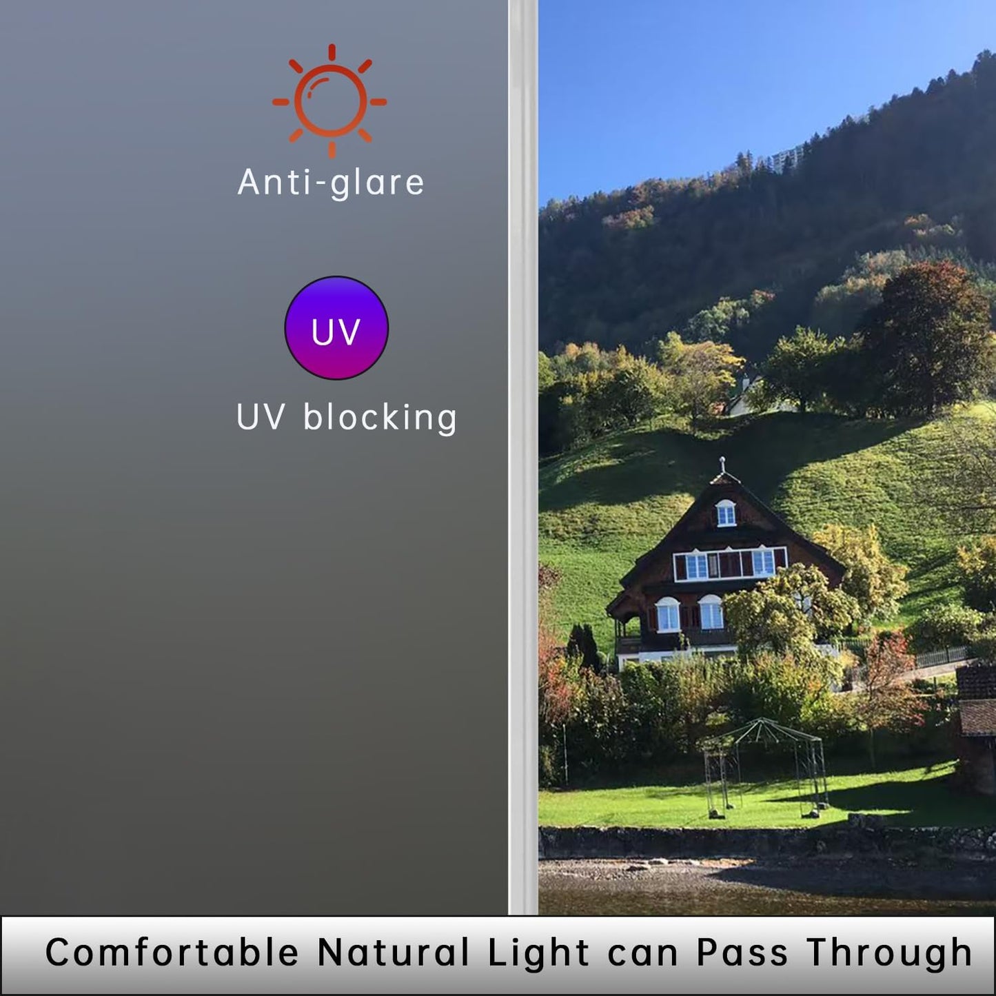 Frosted Glass Window Privacy Film Decorative, Bathroom Privacy Film for Glass Windows Cover, Static Cling, Removable, Reusable, Anti-UV, Anti-Glare, Heat Blocking,Gray,45.2X78.7Inch