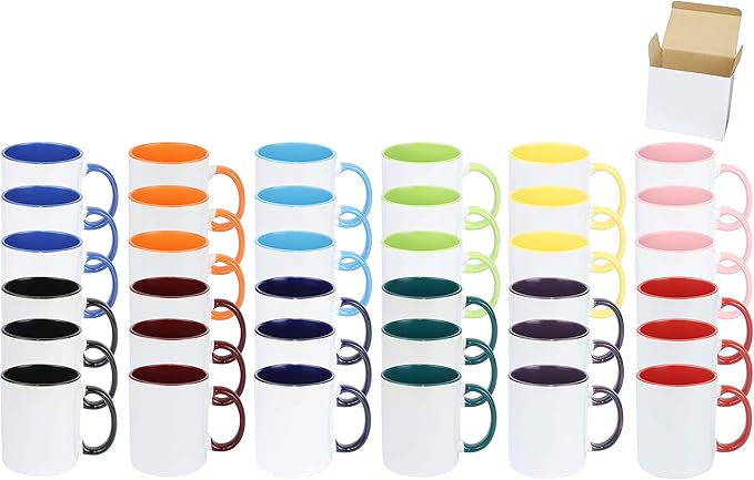 11oz White Ceramic Sublimation Coffee Mug in White Gift Box, 12 Mixed Colors, Case of 36