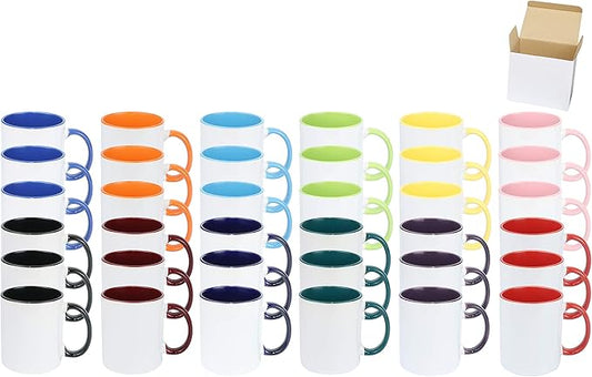 11oz White Ceramic Sublimation Coffee Mug in White Gift Box, 12 Mixed Colors, Case of 36