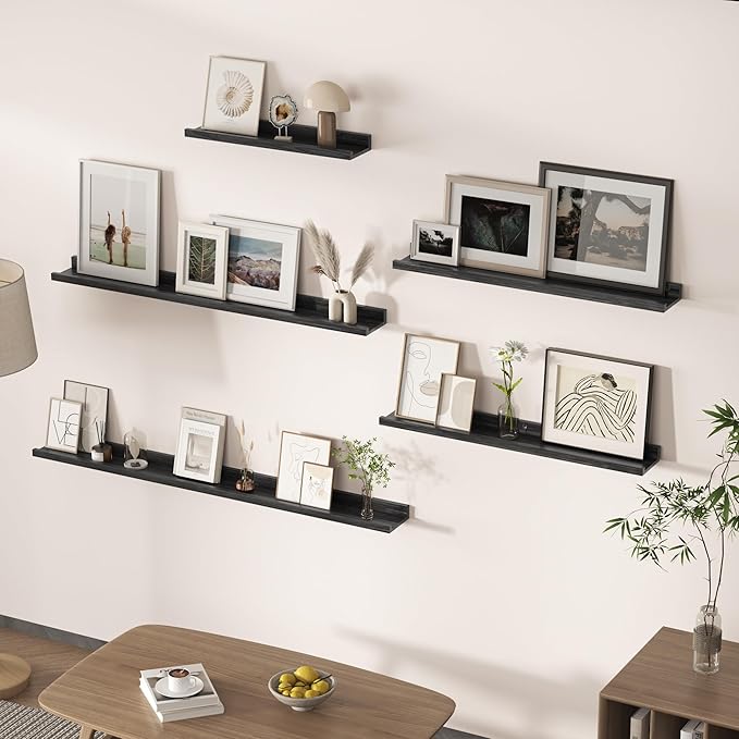 Floating Shelves for Wall, Picture Ledge Shelf 36 Inch Solid Wood Set of 2, Rustic Wall Shelves with Lip, Kids Bookshelf, Photo & Picture Live Edge Floating Shelves for Bedroom, Living Room, Kitchen