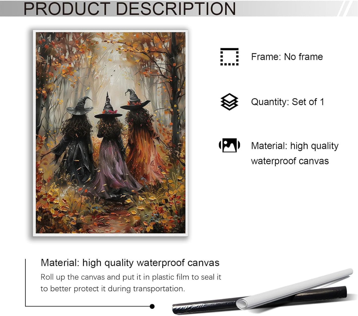 Generic Vintage Three Witches In The Forest Painting Witch Print Witchy Canvas Print Halloween Wall Art Halloween Decor Witch Poster Dark Academia Gothic Room Decor for Dorm Bedroom 20x30in Unframed
