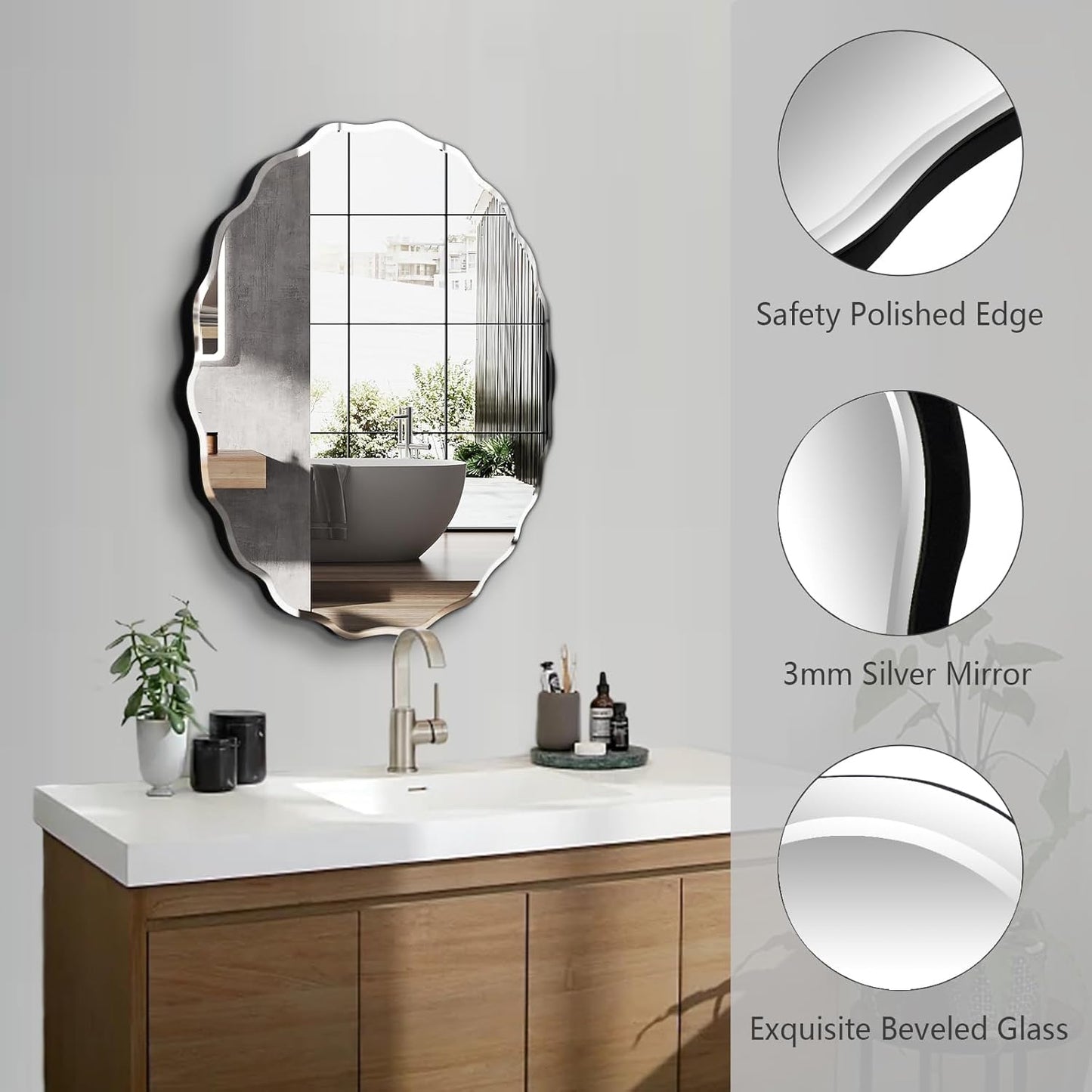 Pregaspor 20x28 Inch Frameless Oval Wall Mirror for Bathroom Sink, Minimalist Bathroom Vanity Mirror with Beveled Edge, Modern Mirrors for Wall Decor Living Room Entryway Bedroom