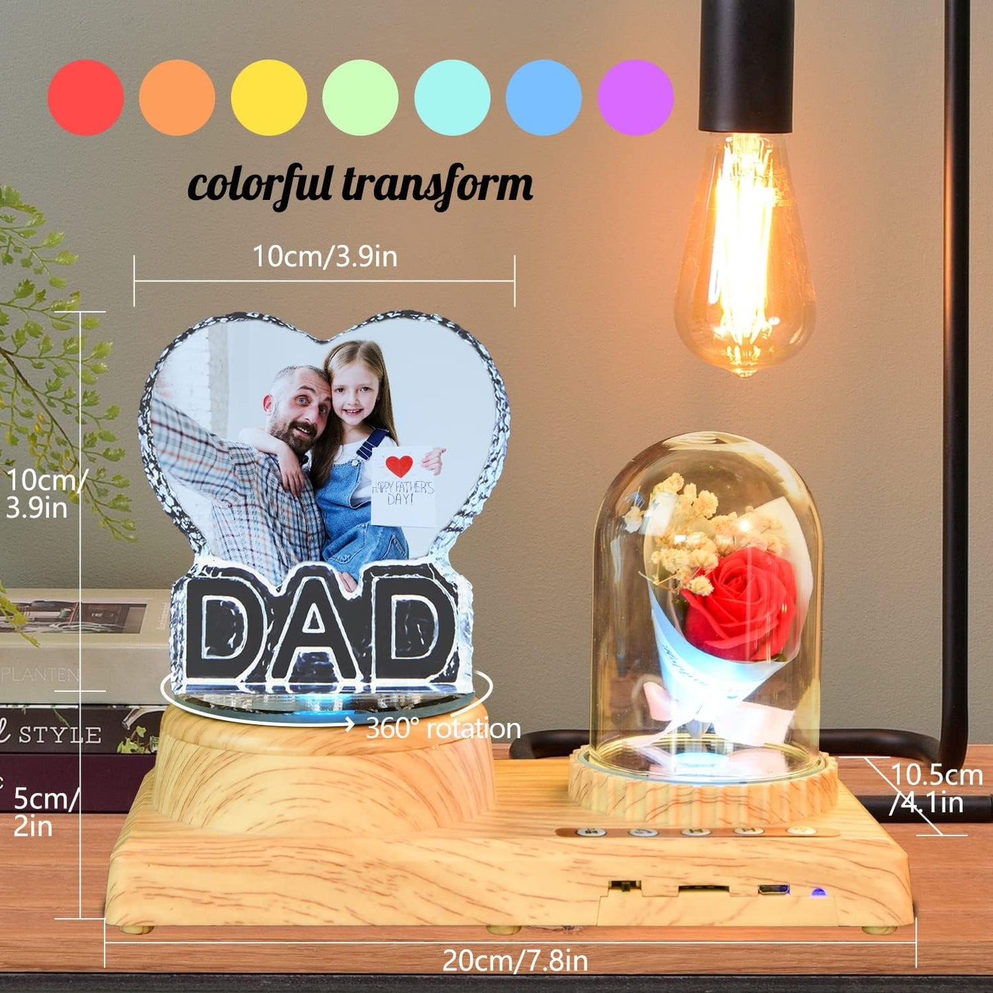 3D Crystal Photo, Dad Gift Unique Engraved Custom Photo Crystal Night Light for Dad USB Low Power Light Dad Daddy Day Birthday Christmas Gift Atmosphere Light