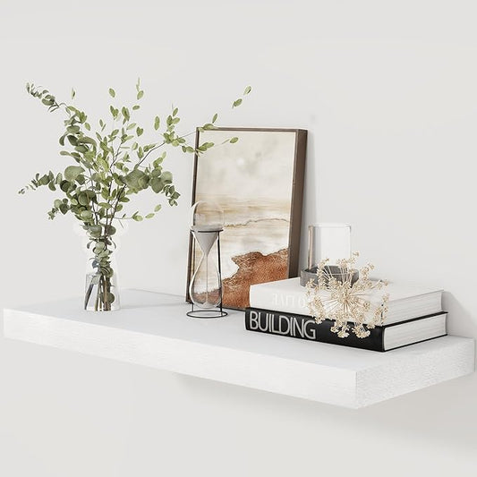 Fun Memories 30 Inch Floating Shelves White, 12 Inch Deep Floating Shelf for Books, 30 x 12 x 2 Deep & Thicked Wall Shelves for Bathroom, Living Room, Kitchen, Set of 1