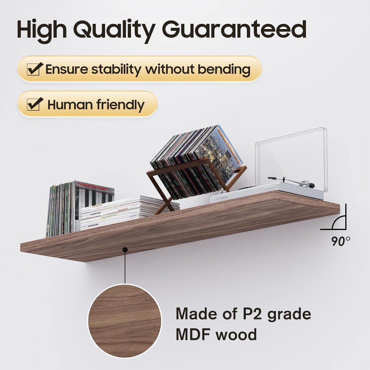 Floating Shelf, Set of 2 Wall Shelf, 24 in W x 12.75 in D x 2 in H Wooden Floating Wall Shelf with Invisible Brackets for Living Room/Bedroom/Bathroom/Kitchen Storage and Decor, Walnut