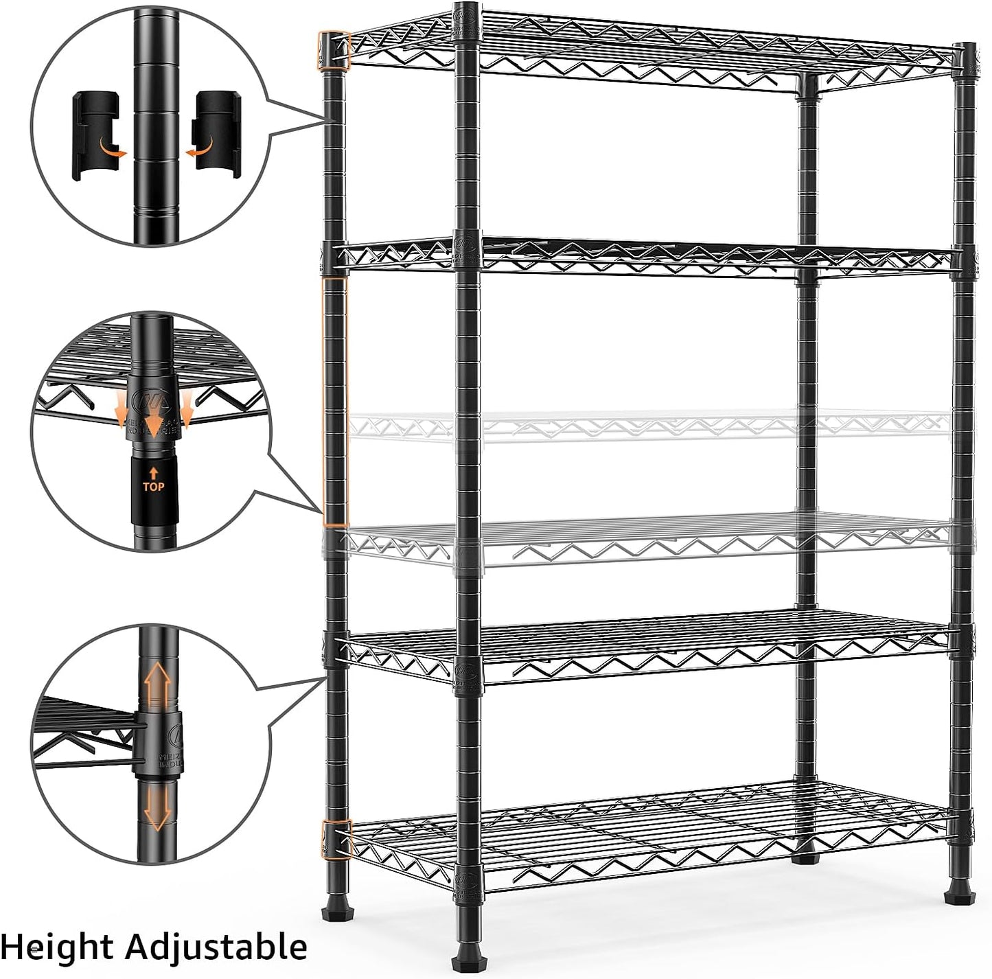 1000 lbs Storage Shelving Steel Heavy Duty 4-Tier Utility Shelving Unit Steel Organizer Wire Rack for Home,Kitchen,Office,Black (13.7" D x 23.6" W x 53.4" H)