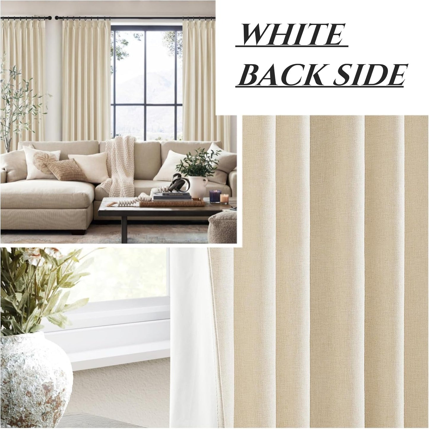 100% Blackout Pinch Pleated Curtains 120 Inches Long,Extra Long Large 10 ft Length Linen Textured Thermal Insulated Curtains & Drapes for Living/Bedroom 118 Inch Window W40 xL120 x2Panels