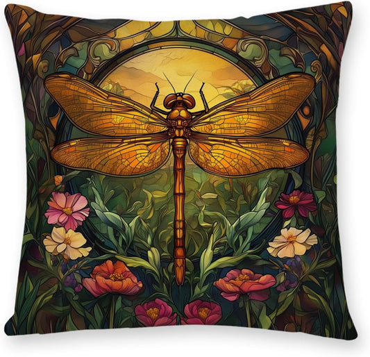YOU FOUND ME William Morris Abstract Vintage Floral Dragonfly Design Throw Pillow Covers Home Decor, Retro Art Deco Pillowcase Cushion Cover for Bed Sofa Living Room, Square 18x18inch (Dragonfly)