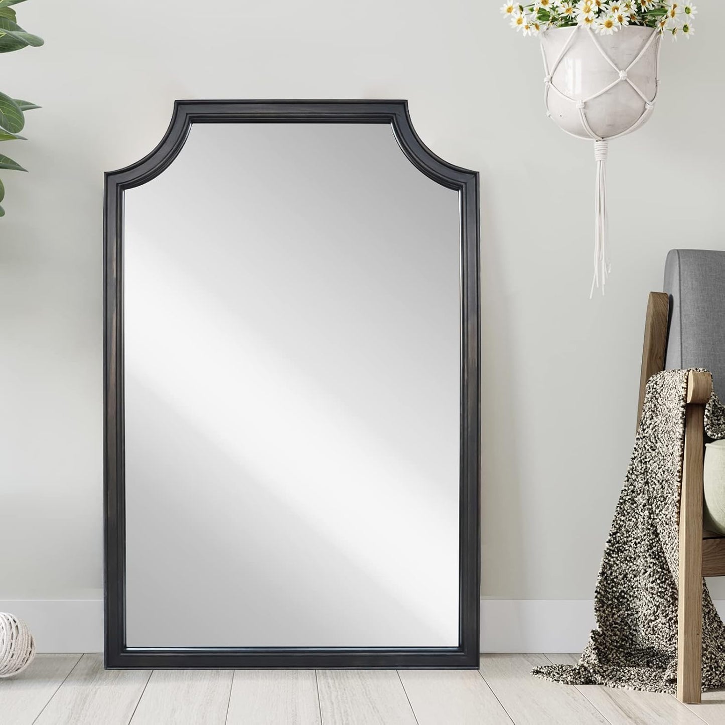 WallBeyond 24" x 36" Scalloped Corners Arch Rectangle Wall Mirror with Wood Frame for Entryway, Living Room or Bedroom Home Decor - [24" x 36" Black]