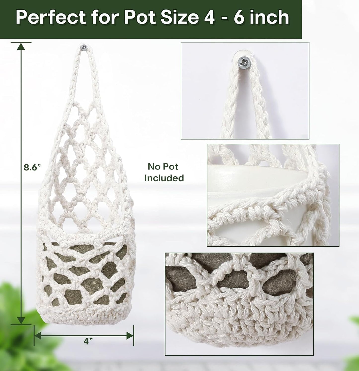 4PK Wall Planters for Indoor Plants, Macrame Plant Hanger | Wall Planter, Plant Hanger, Hanging Planter (2 Large + 2 Small)
