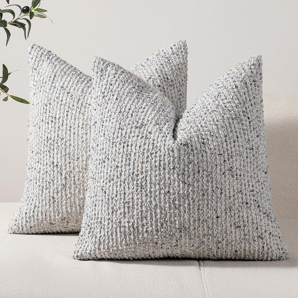 Striped Throw Pillow Covers 24x24 Set of 2 Blue Textured Boucle Chic Morden Boho Accent Farmhouse Square Decorative Couch Pillow Covers for Home Decor Bed Sofa Living Room
