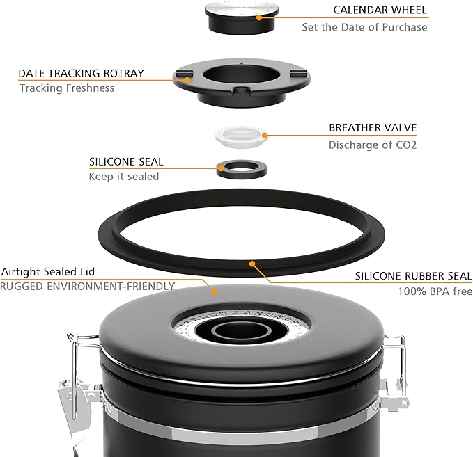 35OZ Coffee Canister for ground coffee with Date Tracker,copper color 304 Stainless Steel Kitchen Food Airtight storage container for Coffee Beans or Grounds, Tea, Sugar(35oz-Gradient)