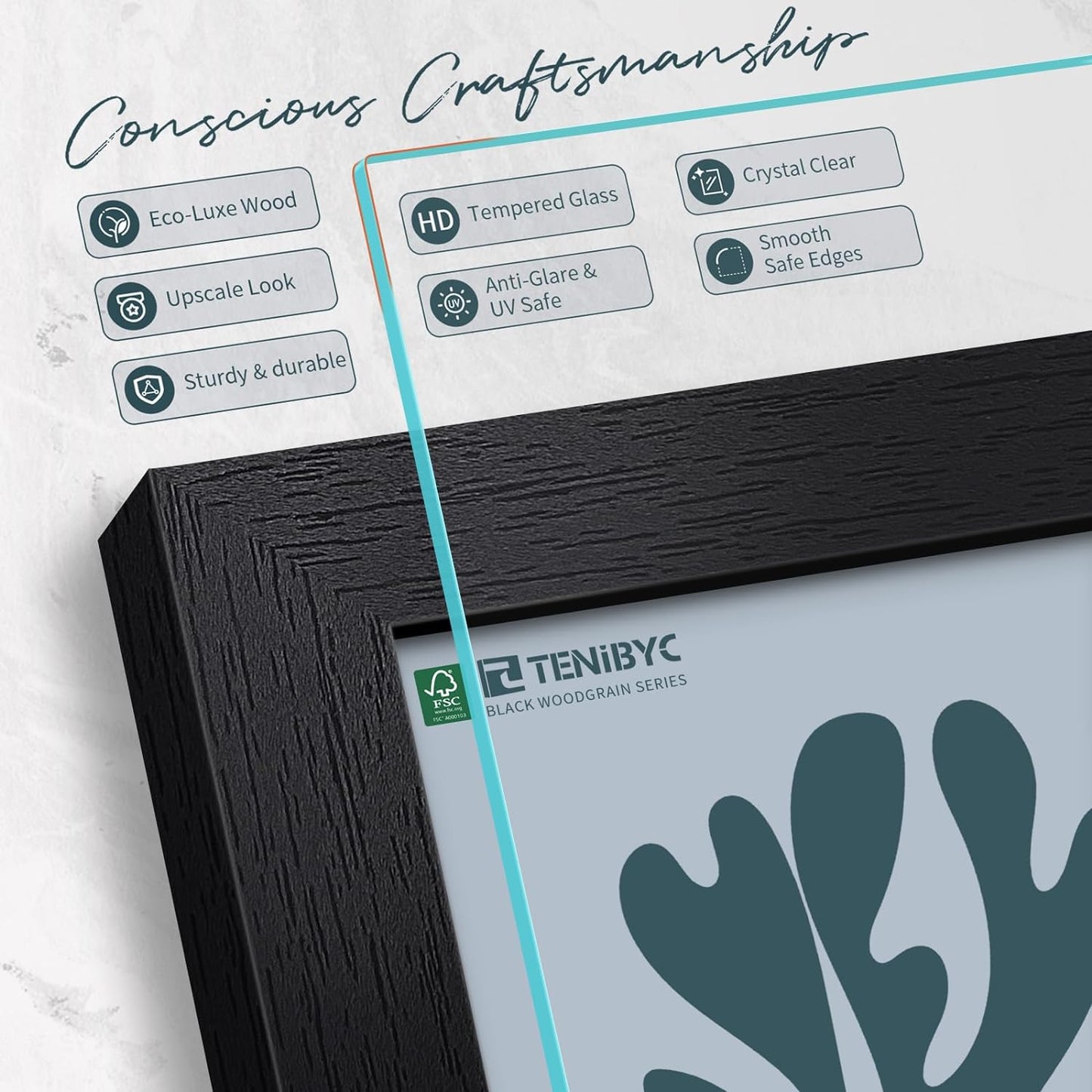 13x19 Picture Frame 3 pk, Textured Black Solid Wood Poster Frame, HD Tempered Glass, Wall Gallery Frame