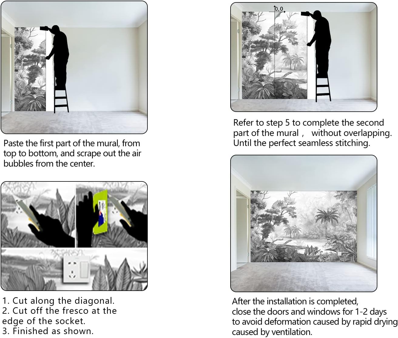 Grey Tropical Rainforest Plant wallpeper Living Room Bedroom Jungle Botanical Wall Mural - 160"x108"（Not Peel and Stick）