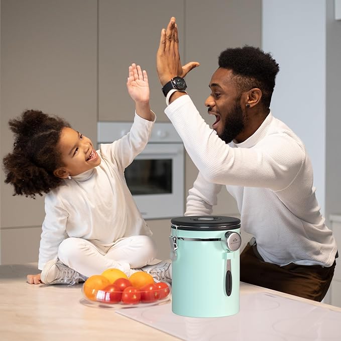 35OZ Coffee Canister for ground coffee with Date Tracker,Mint Green 304 Stainless Steel Kitchen Food Airtight storage container for Coffee Beans or Grounds, Tea, Sugar