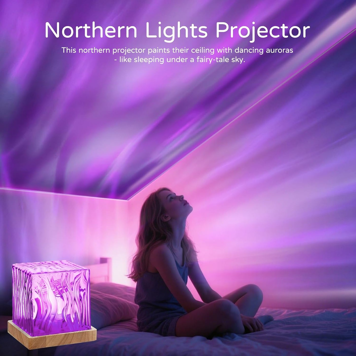 Northern Lights Projector Rechargeable, Luminorthe Cube Lamp Lava Lamp Ambient Lighting Galaxy Projector with 16 Colors and Aurora Drift Effects for Room Decor Teen Girl Gifts Classroom - Cordless