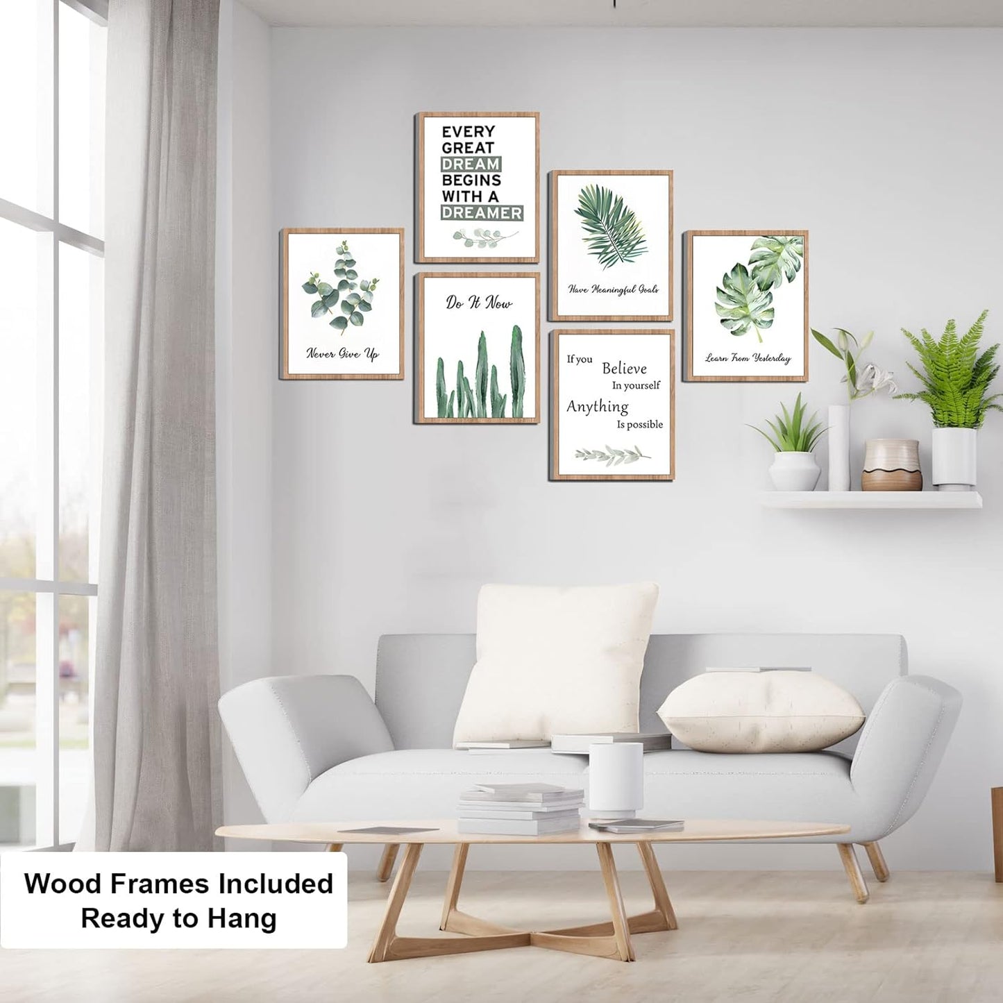 FRAMED Inspirational Wall Decor, Positive Affirmations & Motivational Art for Office, Bedroom & Classroom (Set of 6, 8x10in, Framed)