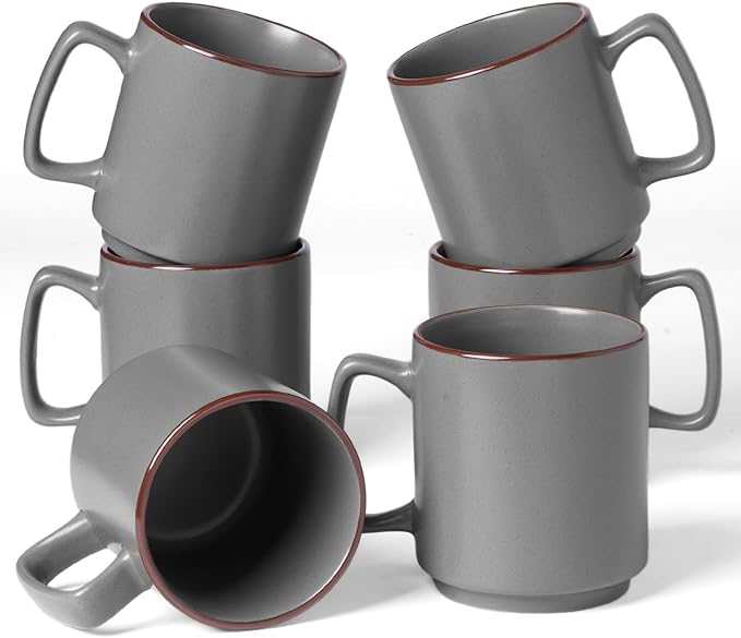 famiware Coffee Mugs Set of 6, Nebula 14oz Coffee Mugs, Ceramic Cup Set with Handle for Latte, Tea, Milk, Cappuccino, Cocoa, Dark Gray