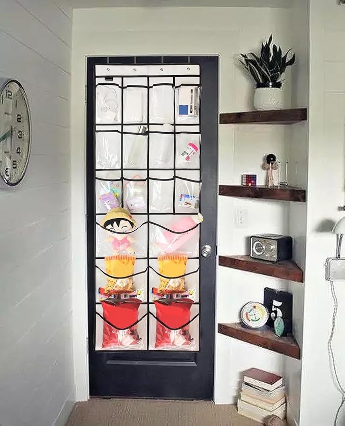 2 Pack Extra Large Hanging Crystal Clear Over Door Shoe Organizers, Closet Shoe Rack Organizer, 12+6 Pockets, 8 Hooks, White (59" x 21.6")