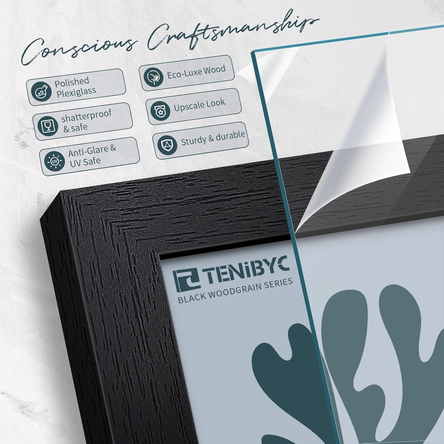 18x24 Poster Frame 3 Pack - Black Woodgrain, Solid Wood Gallery Picture Frame - Wall Hanging