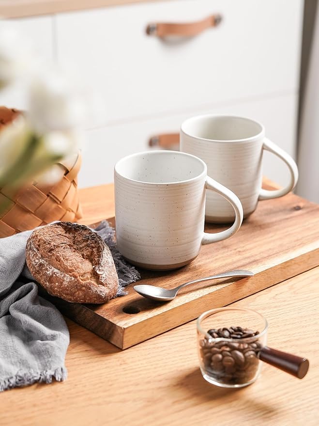 Kanwone Coffee Mugs 16oz, Stoneware Mugs Set, Ceramic Coffee Cups with Handle for Latte, Hot Tea, Cappuccino, Cocoa, Housewarming Wedding Gift, Microwave and Dishwasher Safe, Set of 6, Neutral White