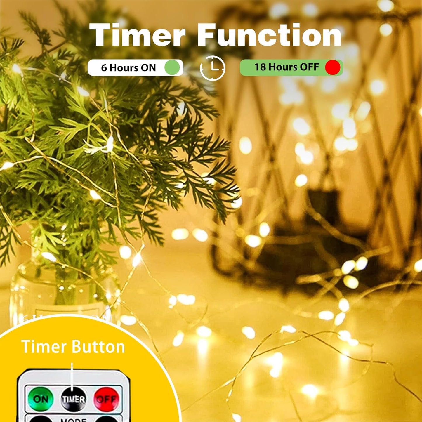 4-Pack Fairy Lights Battery Operated with Remote, Waterproof 33FT 100 LED Battery String Lights Outdoor Indoor, 8 Modes Twinkle Lights with Timer for Bedroom Classroom DIY Christmas Decor (Warm White)