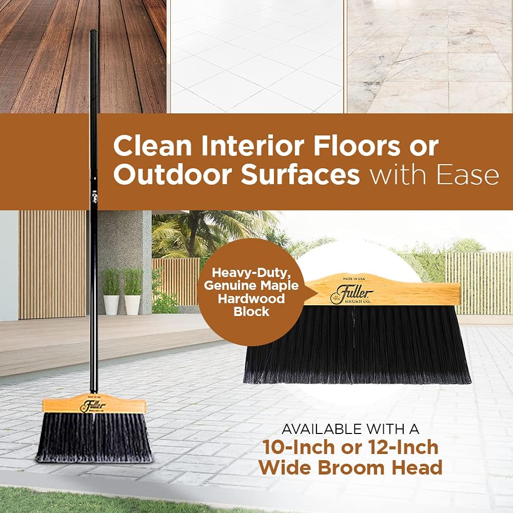 12” Upright Broom with 2 Piece Black Steel Threaded Handle