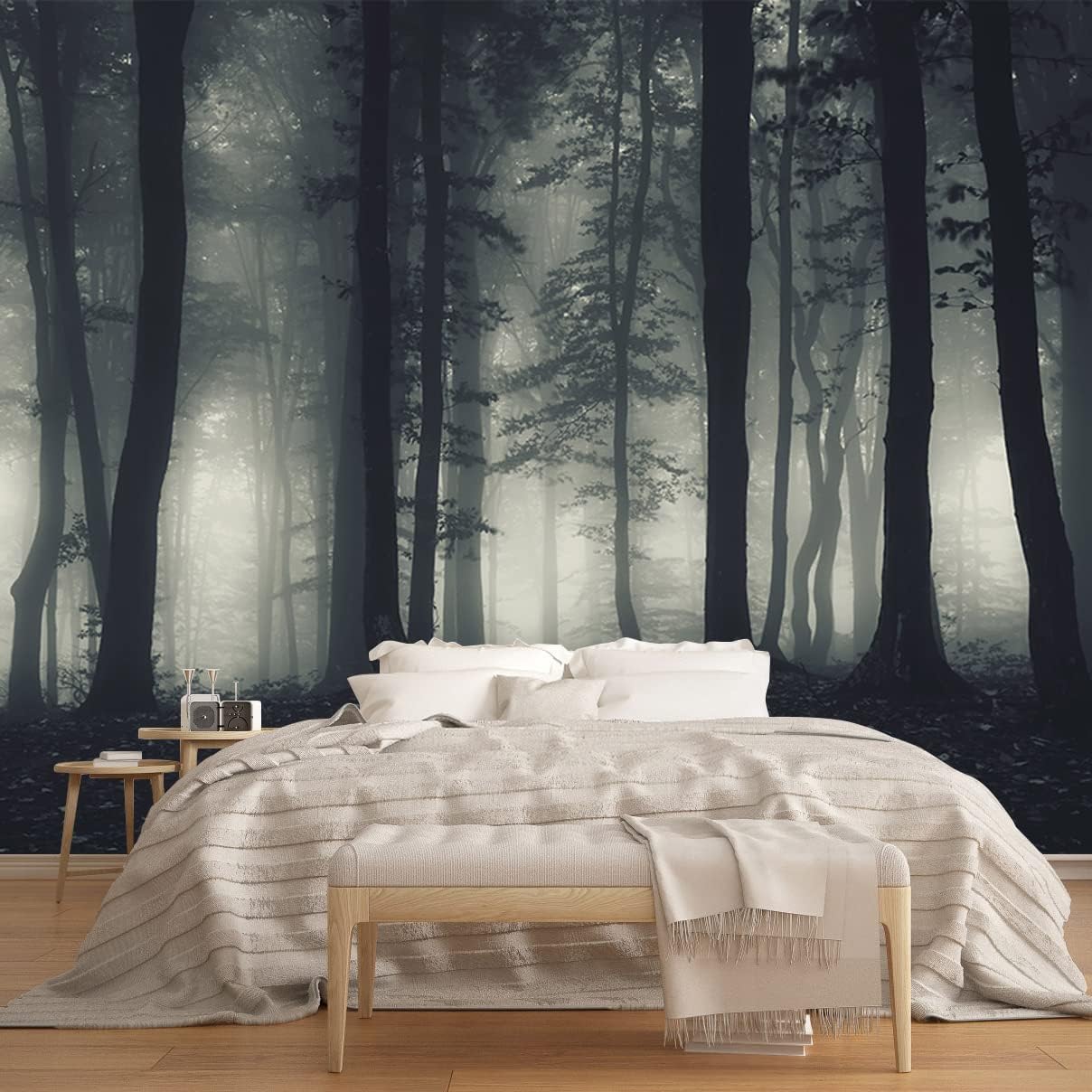 Foggy Forest Wallpaper Misty Jungle Rainforest Trees Nature Landscape Wall Mural(Not Peel n' Stick)