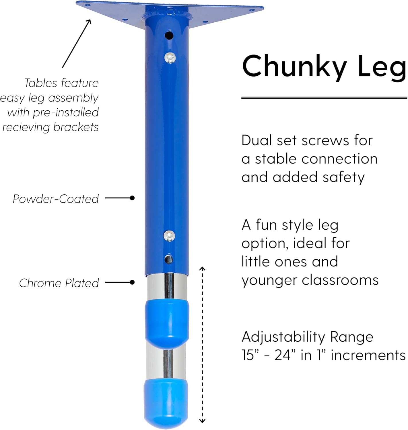FDP Rectangle Activity School and Classroom Kids Table (24 x 36 inch), Chunky Toddler Leg, Adjustable Height 15-24 inches - Maple Top and Blue Edge