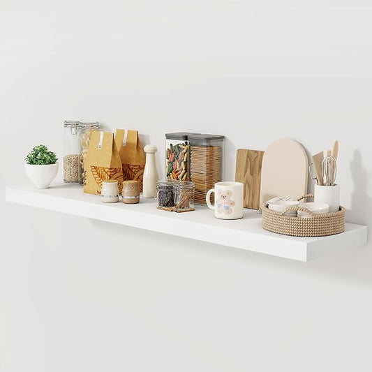 Fun Memories White Floating Shelves 55 Inch Long, 12 Inch Deep Floating Shelves for Wall, 55 x 12 Large Wall Shelf for Fireplace Mantel, 2 Inch Thick Storage Shelves for Living Room, Bedroom, 1 Pack