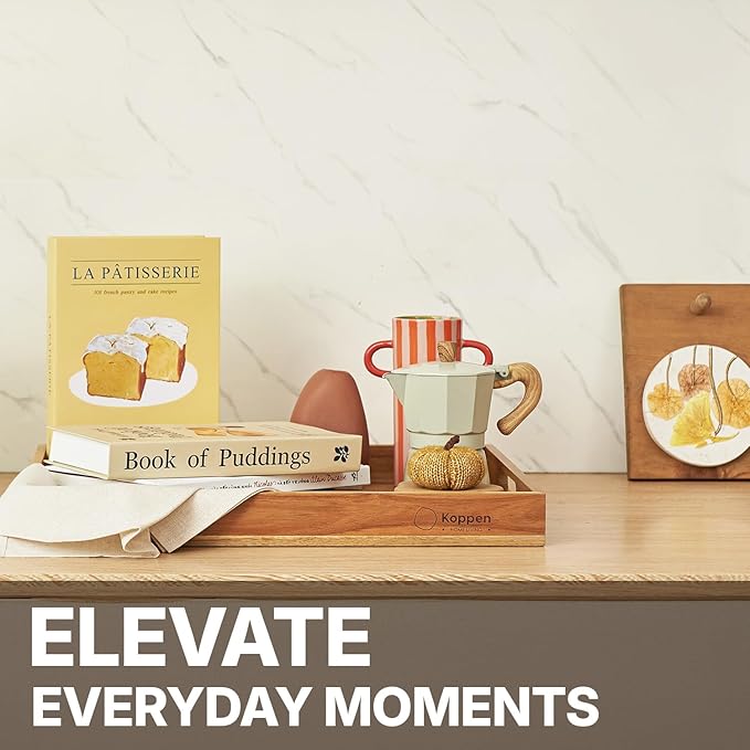 Koppen Acacia Wood Serving Tray with Handles, 17" x 13.86", Large Wooden Platter for Breakfast, Ottoman Tray for Party, Snacks, Fruit, Coffee Table, Living Room, Sofa, Bed, Outdoor