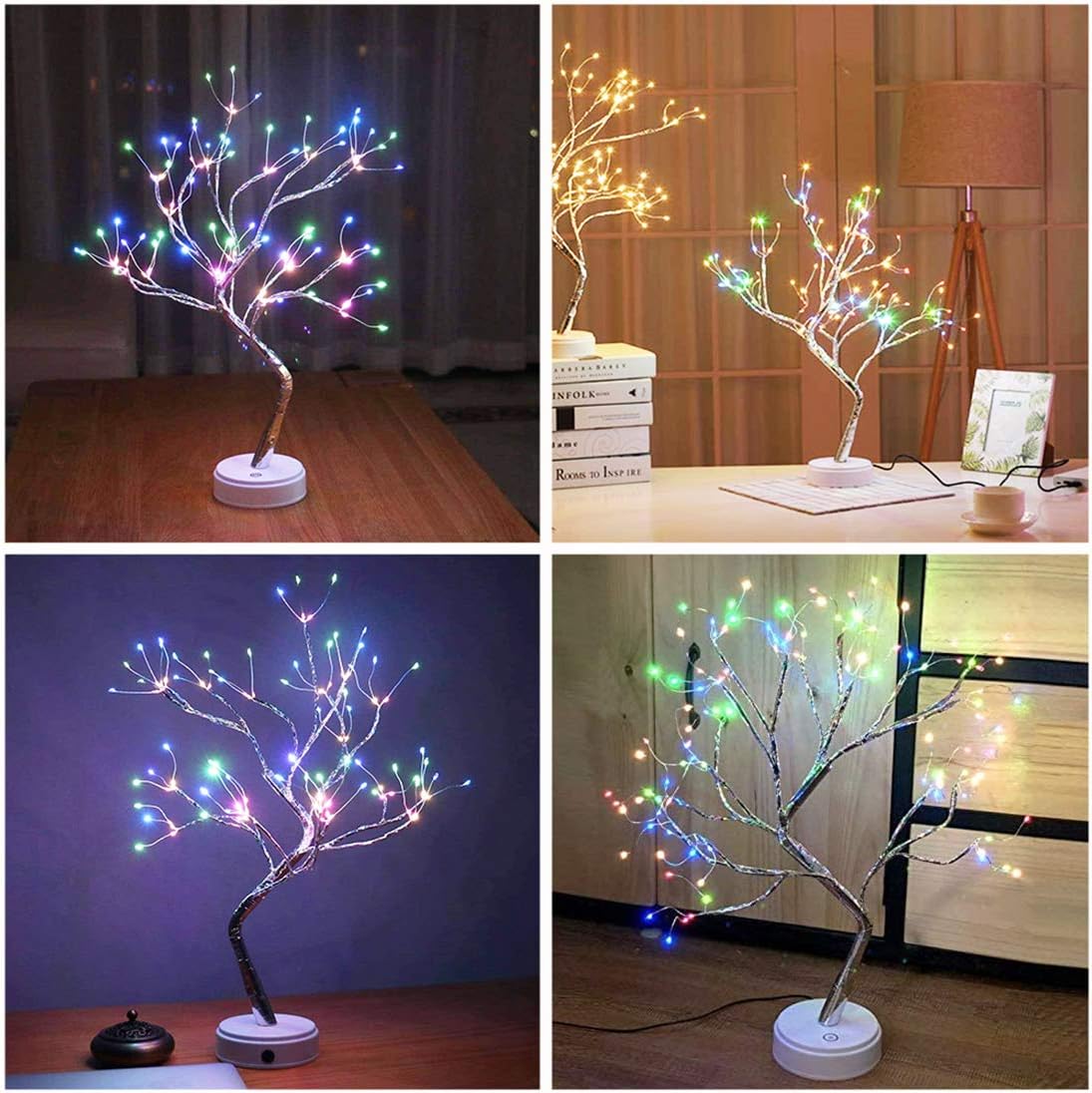 20" 108 LED Tabletop Bonsai Tree Light, Sparkly Fairy Spirit Tree Lights, Battery/USB Operated, DIY Artificial Tree Lamp for Bedroom Desktop Christmas Indoor Decoration Lights (Colorful)