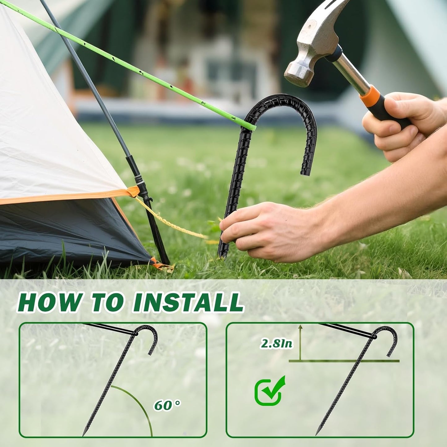 16 Inch Ground Stakes Heavy Duty,16 Pack Metal Fence Stakes for Ground for Wire Fencing,Heavy Duty Long Tent Stakes for Trampolines Camping Canopies and Swing Set