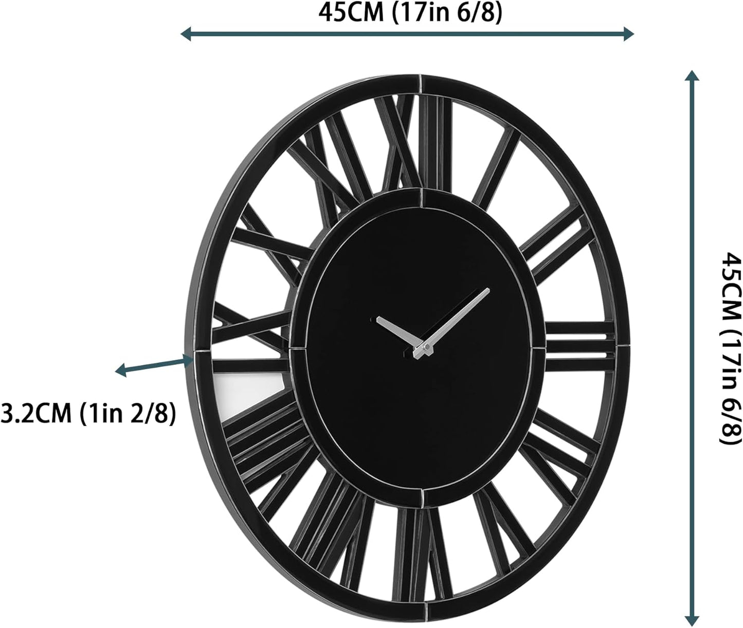 Large Wall Clock - 18" Modern Black Wall Clock with Roman Numerals, Decorative Wall Clocks for Living Room, Bedroom, Office - Easy to Hang, Silent Non-Ticking