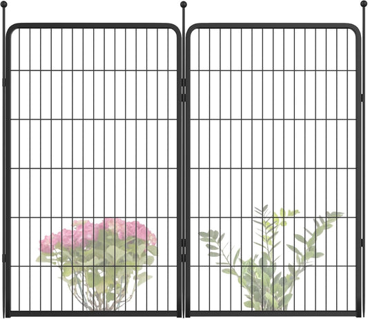 FXW Garden Fence Outdoor for The Yard – 45in(H) x 4.4ft(L) Heavy Duty Metal Animal Barrier for Dog and Rabbit, Decorative Dog Fence, 2 Panels, Black