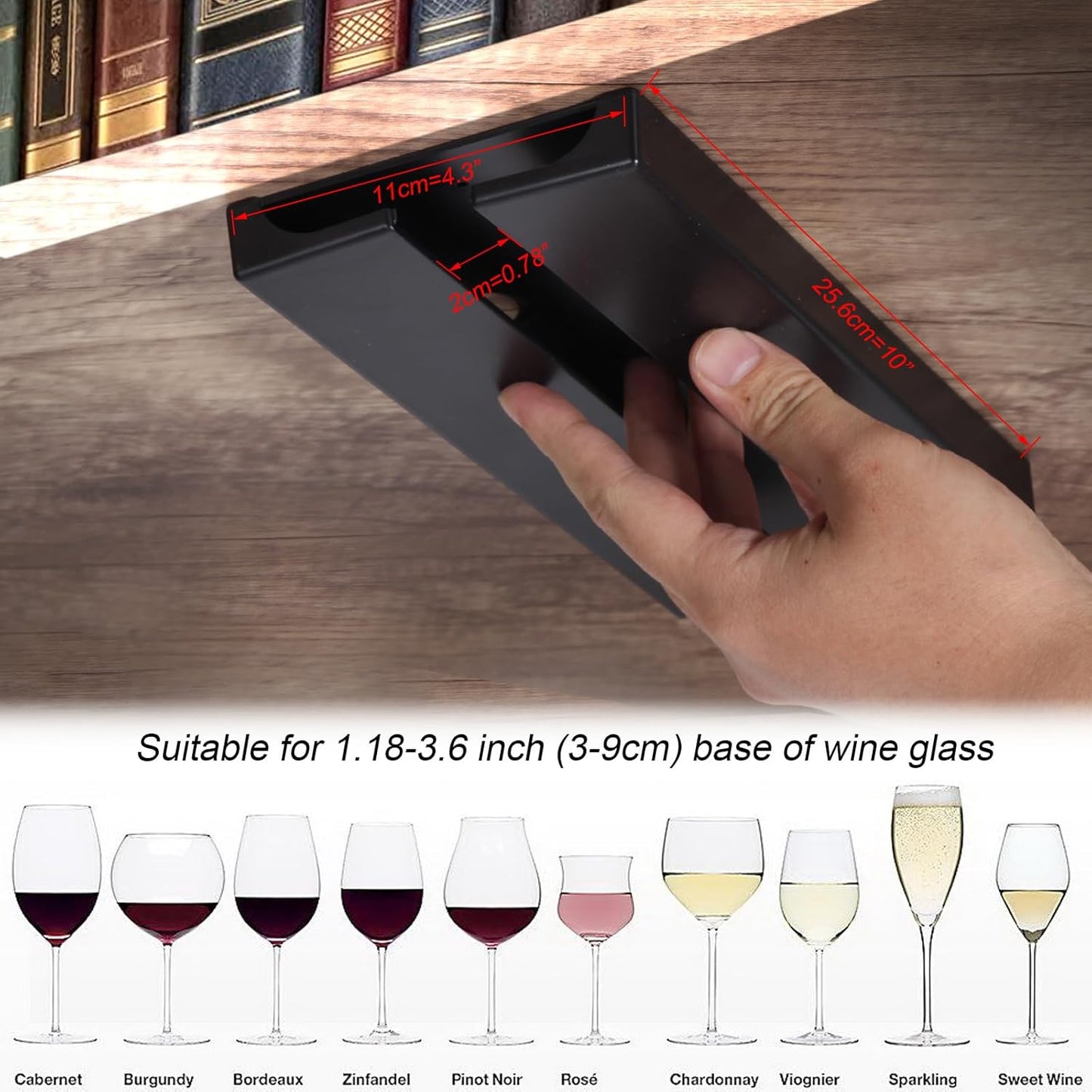 2Pcs Wine Glass Holder，Stemware Rack Plastic Punch-free Hanging Under Cabinet for Bar,Kitchen and Restaurant (black)